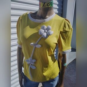 SHEIN Yellow Top with White Floral Accent